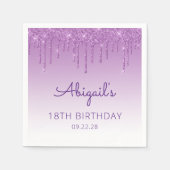 Leuke Paarse Glitter Drip 18e Verjaardagsfeest Servet (Voorkant)