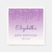 Leuke Paarse Glitter Drip 40ste Verjaardagsfeest Servet (Voorkant)