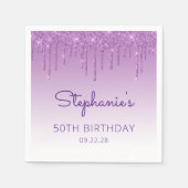 Leuke Paarse Glitter Drip 50ste Verjaardagsfeest Servet (Voorkant)