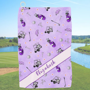 Leuke paarse golfkar en uitrusting met gepersonali golfhanddoek