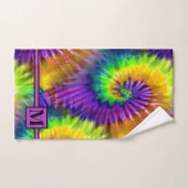 Leuke Paarse Groene Oranje Retro Tie Dye Monogramm Bad Handdoek (Handdoek)