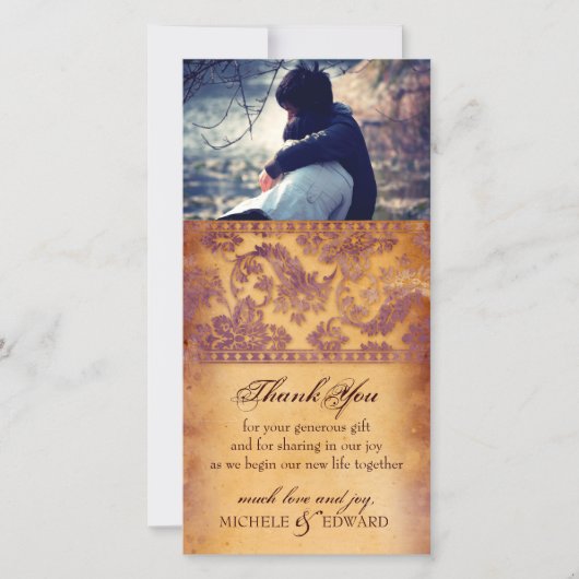 Leuke paarse grunge bedankkaart foto kaart (Voorkant)