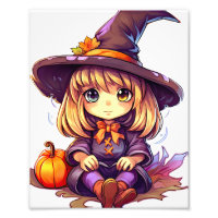 Leuke Paarse Halloween Heks met Pompoen