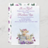 Leuke Paarse Highland koe baby shower uitnodiging (Voorkant / Achterkant)