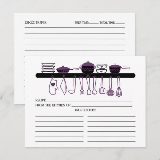 Leuke Paarse Keuken Gadgets Bruids Recept Kaarten (Voorkant / Achterkant)