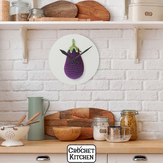 Leuke Paarse Moderne Minimal Crochet Aubergine Ronde Klok