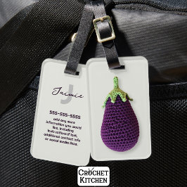 Leuke Paarse Moderne Minimal Haak Aubergine Naam Bagagelabel