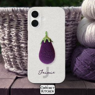 Leuke Paarse Moderne Minimal Haak Aubergine Naam iPhone 16 Hoesje
