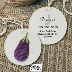 Leuke Paarse Moderne Minimal Haak Aubergine Naam Sleutelhanger