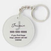 Leuke Paarse Moderne Minimal Haak Aubergine Naam Sleutelhanger (Achterkant)