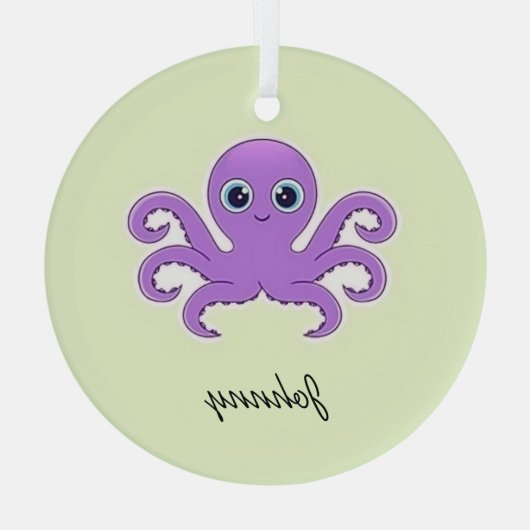 Leuke paarse octopus groen glas ornament (Achterkant)