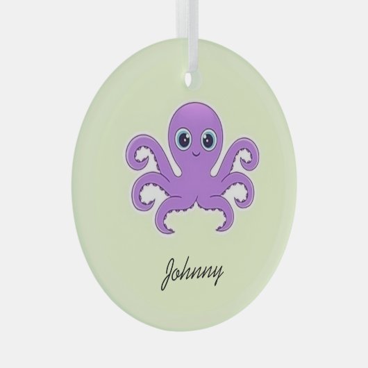 Leuke paarse octopus groen glas ornament (Voorkant Rechts)