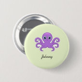 Leuke paarse octopus groen ronde button 5,7 cm (Voorkant /achterkant)