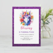 Leuke paarse rode glitter Eenhoorn Verjaardag Kaart (Staand voorkant)