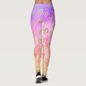 Leuke Paarse roze gele faux Folie gouden harten Leggings (Achterkant)