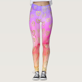 Leuke Paarse roze gele faux Folie gouden harten Leggings