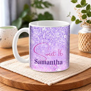 Leuke paarse roze glitters verjaardagsmonogram koffiemok