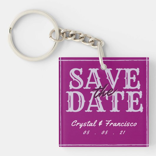 Leuke Paarse Save The Date Sleutelhanger (Voorkant)