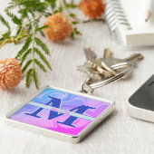 Leuke Paarse Swirl Monogram Initiaal Moderne naam Sleutelhanger (Zijkant)