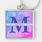 Leuke Paarse Swirl Monogram Initiaal Moderne naam Sleutelhanger (Voorkant)