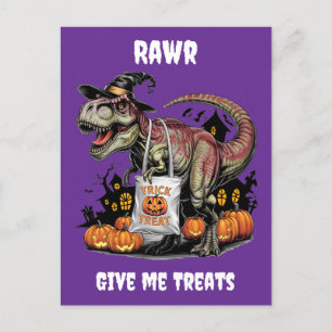 Leuke paarse trex met heksen pet gepersonaliseerd briefkaart