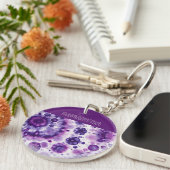 Leuke Paarse Violet Roze Batik Circles Kunstpatroo Sleutelhanger (Voorkant Rechts)