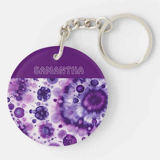 Leuke Paarse Violet Roze Batik Circles Kunstpatroo Sleutelhanger (Achterkant)