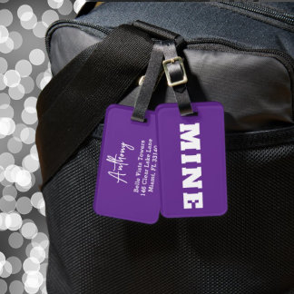 Leuke paarse witte MINE gepersonaliseerde bagagela Bagagelabel