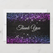 Leuke paarse zwarte faux glitter bedankkaart (Voorkant)