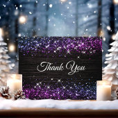 Leuke paarse zwarte faux glitter bedankkaart