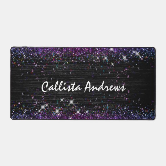 Leuke paarse zwarte faux glitter bureaumat (Voorkant)