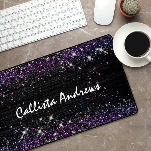 Leuke paarse zwarte faux glitter bureaumat