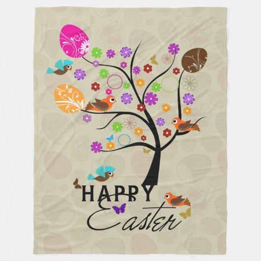 Leuke paasboom gemaakt met eieren & vogels fleece deken (Voorkant)