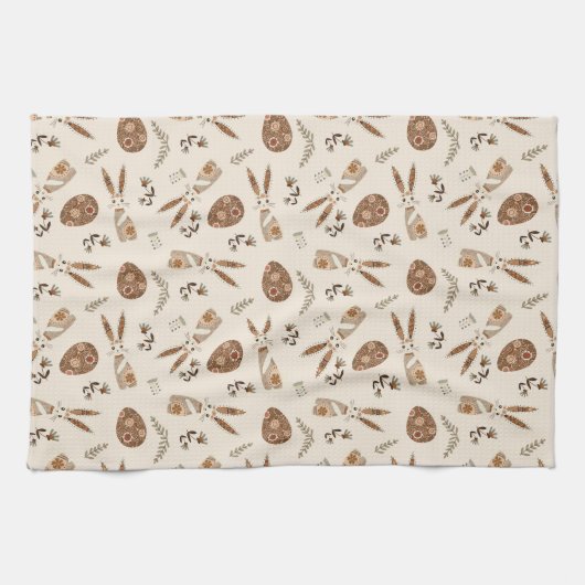 Leuke Paashaas en Egg Folk Pattern Theedoek (Horizontaal)