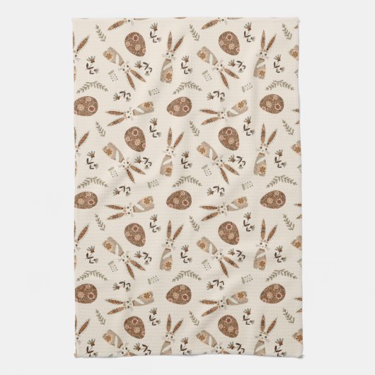 Leuke Paashaas en Egg Folk Pattern Theedoek (Verticaal)