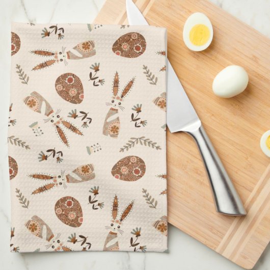 Leuke Paashaas en Egg Folk Pattern Theedoek