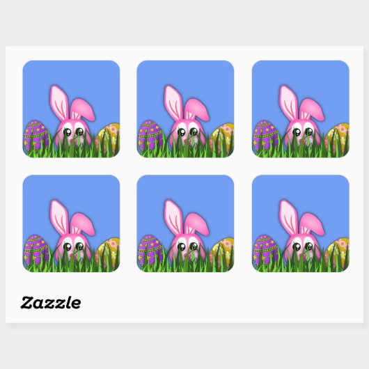 Leuke paashaas en eieren in Grass Square Sticker (Vel)