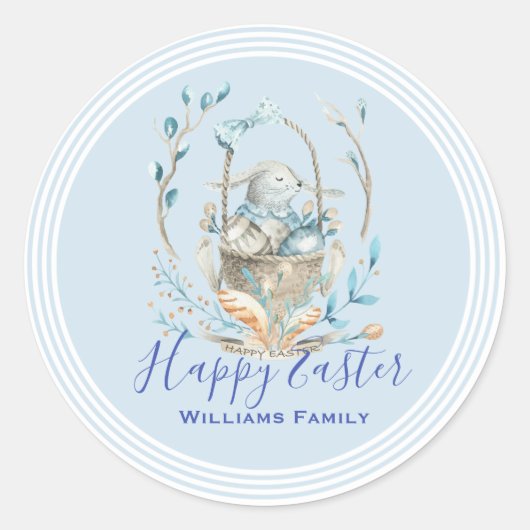 Leuke paashaas & lente bloemen mand ronde sticker (Voorkant)