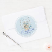 Leuke paashaas & lente bloemen mand ronde sticker (Envelop)