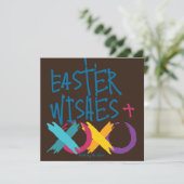 Leuke paaswensen, knuffels en kusjes | Bruin en bl Feestdagenkaart (Staand voorkant)