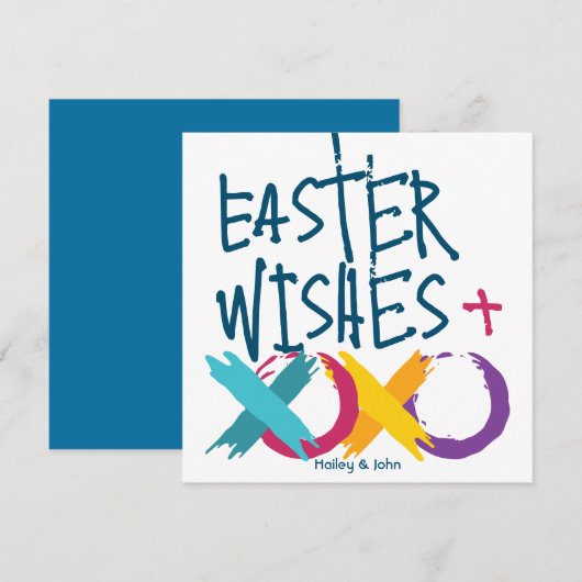 Leuke paaswensen, knuffels en kusjes | Wit en blau Feestdagenkaart (Voorkant / Achterkant)