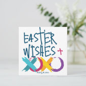 Leuke paaswensen, knuffels en kusjes | Wit en blau Feestdagenkaart (Staand voorkant)