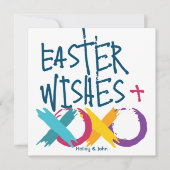 Leuke paaswensen, knuffels en kusjes | Wit en blau Feestdagenkaart (Voorkant)