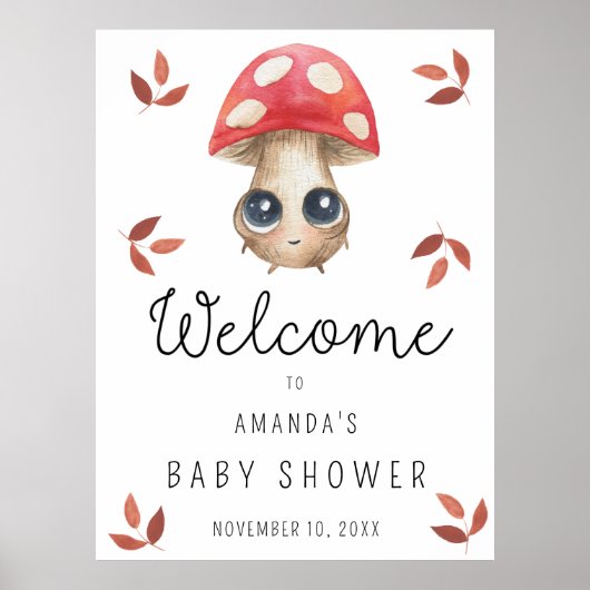 Leuke paddenstoel - Baby shower Welkomstbord Poster (Voorkant)