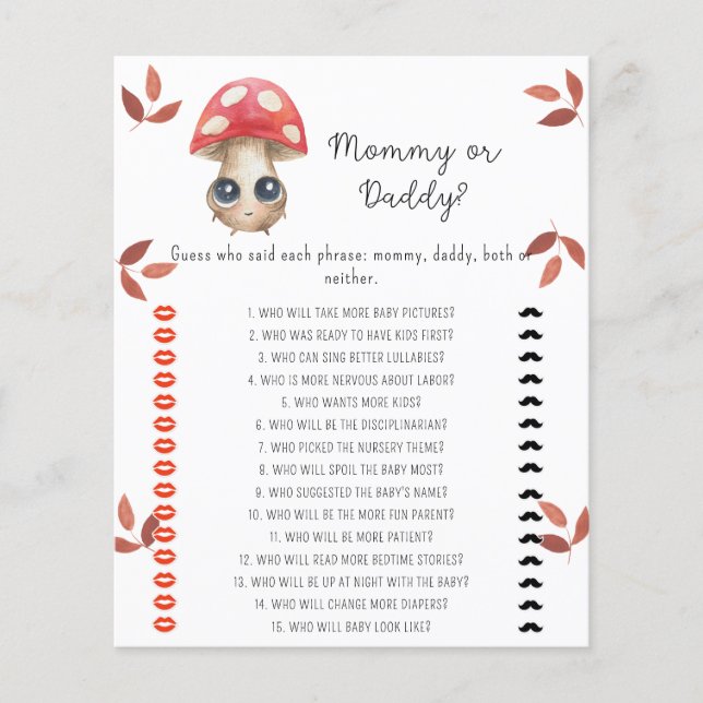 Leuke paddenstoel - mama of papa baby shower spel (Voorkant)