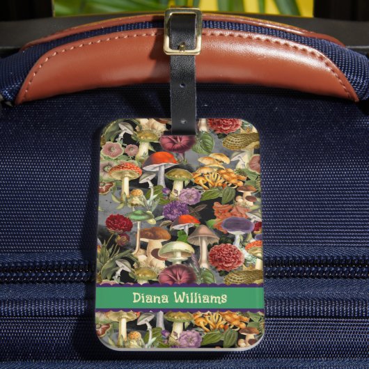 Leuke paddenstoel schimmels grijze tuin bagagelabel (Voorkant Insitu 2)