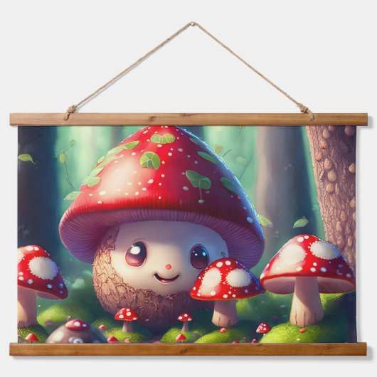 Leuke paddenstoelen in het bos - veel succes hangend wandkleed (Voorkant)