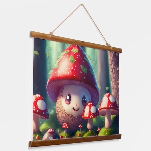 Leuke paddenstoelen in het bos - veel succes hangend wandkleed (Gebogen)