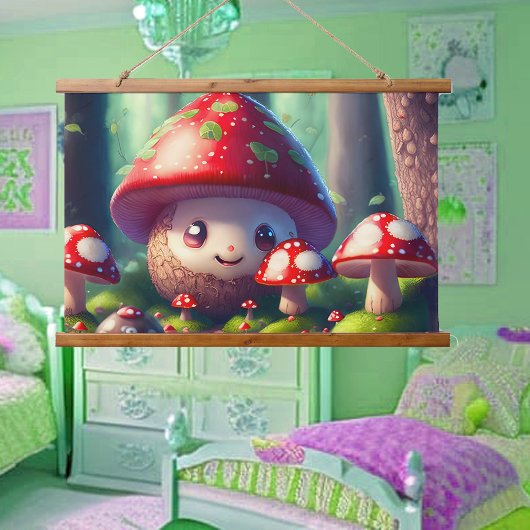 Leuke paddenstoelen in het bos - veel succes hangend wandkleed