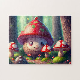 Leuke paddenstoelen in het bos - veel succes legpuzzel